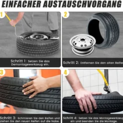 3-teiliges Werkzeug zum Reifenwechseln mit Stahlwulsthalter Gelb