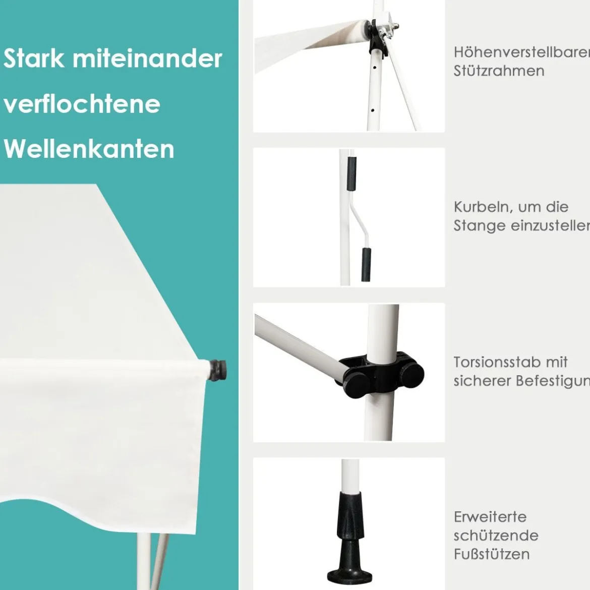 Teleskop-Markise Sonnenschutz UV-abweisende wasserdichte Markise 150 x 120 cm Beige