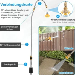 Teleskopstab für Hochdruckreiniger 550 cm Verlängerungsstab Set mit 5 Sprühdüsen Teleskop-Hochdruckreiniger