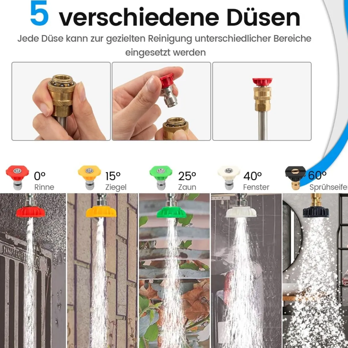 Teleskopstab für Hochdruckreiniger 550 cm Verlängerungsstab Set mit 5 Sprühdüsen Teleskop-Hochdruckreiniger