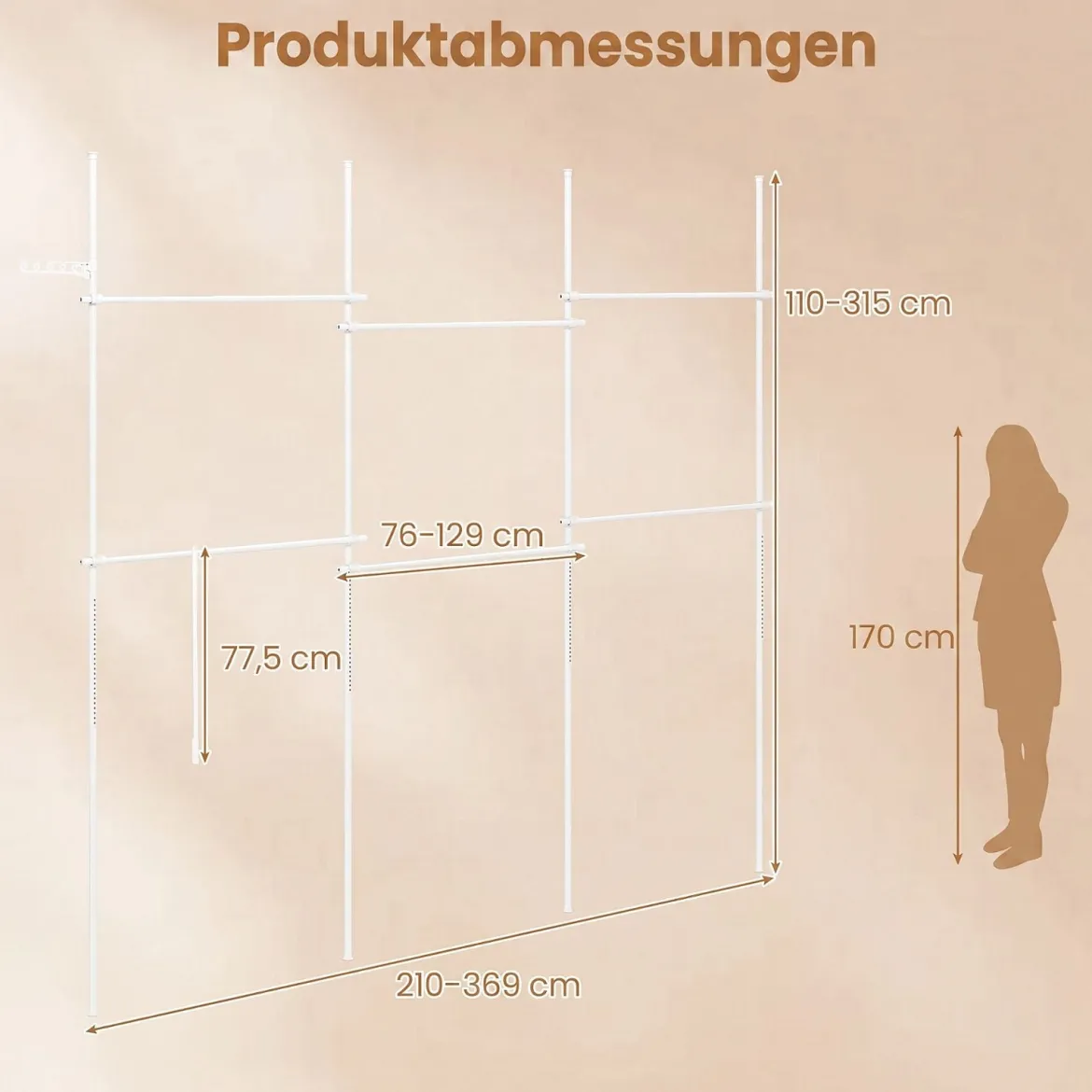 Teleskopstange Kleiderständer Höhen- und Breitenverstellbar Kleiderständer aus Metall mit 6 Stange
