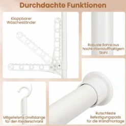 Teleskopstange Kleiderständer Höhen- und Breitenverstellbar Kleiderständer aus Metall mit 6 Stange