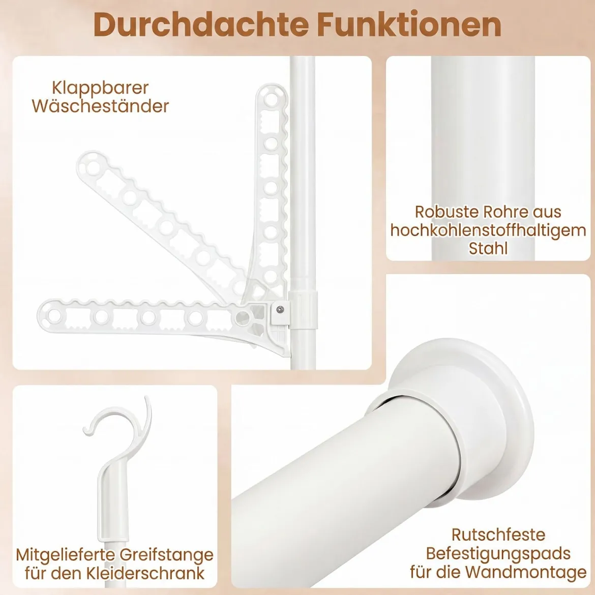 Teleskopstange Kleiderständer Höhen- und Breitenverstellbar Kleiderständer aus Metall mit 6 Stange