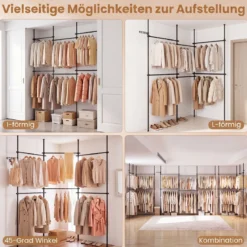 Teleskopstange Kleiderständer Höhen- und Breitenverstellbar Kleiderständer aus Metall mit 6 Stange