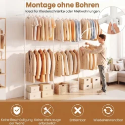 Teleskopstange Kleiderständer Höhen- und Breitenverstellbar Kleiderständer aus Metall mit 6 Stange
