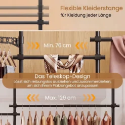 Teleskopstange Kleiderständer Höhen- und Breitenverstellbar Kleiderständer aus Metall mit 6 Stange