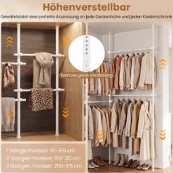 Teleskopstange Kleiderständer Höhen- und Breitenverstellbar Kleiderständer aus Metall mit 6 Stange