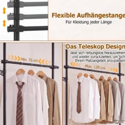 Teleskopstange Kleiderständer Höhen- und Breitenverstellbar Kleiderständer aus Metall mit 2 Stange