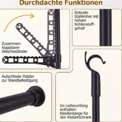 Teleskopstange Kleiderständer Höhen- und Breitenverstellbar Kleiderständer aus Metall mit 2 Stange