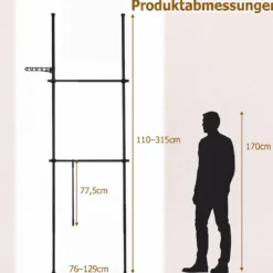 Teleskopstange Kleiderständer Höhen- und Breitenverstellbar Kleiderständer aus Metall mit 2 Stange