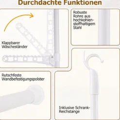 Teleskopstange Kleiderständer Höhen- und Breitenverstellbar Kleiderständer aus Metall mit 2 Stange