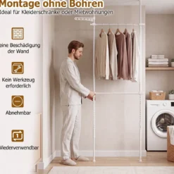 Teleskopstange Kleiderständer Höhen- und Breitenverstellbar Kleiderständer aus Metall mit 2 Stange