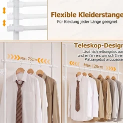Teleskopstange Kleiderständer Höhen- und Breitenverstellbar Kleiderständer aus Metall mit 2 Stange