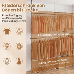 Teleskopstange Kleiderständer Höhen- und Breitenverstellbar Kleiderständer aus Metall mit 4 Stange