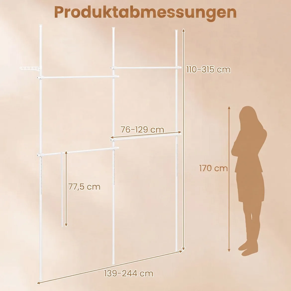 Teleskopstange Kleiderständer Höhen- und Breitenverstellbar Kleiderständer aus Metall mit 4 Stange