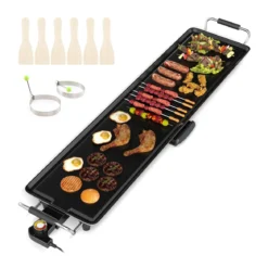 Teppanyaki Grill 1800W Elektrische Grillplatte Antihaft Tischgrill mit Einstellbarer Temperatur Thermostat und Fettauffangschale 90cm