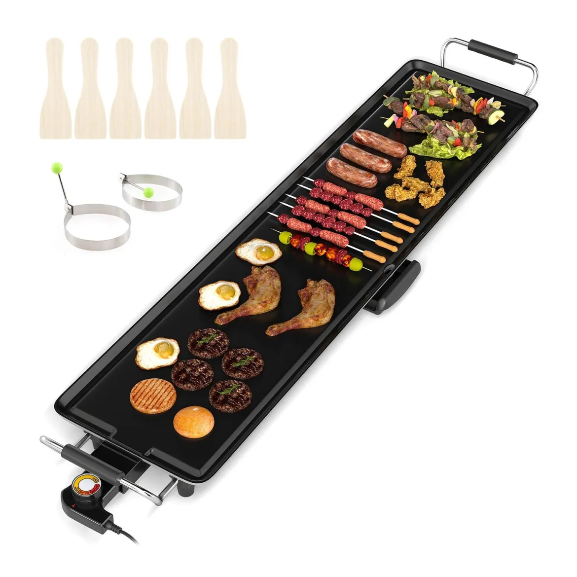 Teppanyaki Grill 1800W Elektrische Grillplatte Antihaft Tischgrill mit Einstellbarer Temperatur Thermostat und Fettauffangschale 90cm