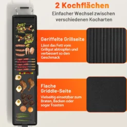 Teppanyaki Grill 1800W Elektrische Grillplatte Antihaft Tischgrill mit Einstellbarer Temperatur Thermostat und Fettauffangschale 100cm