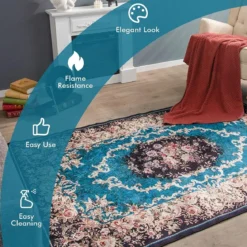 Teppich für Schlafzimmer mit Goldenem Diamant-Samt Vintage-Teppich 200 x 140 cm