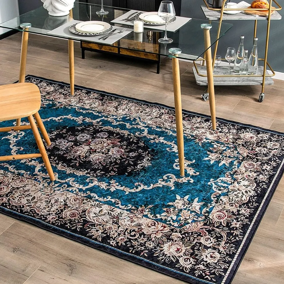 Teppich für Schlafzimmer mit Goldenem Diamant-Samt Vintage-Teppich 200 x 140 cm