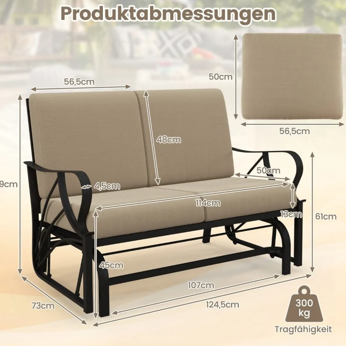 Terrassenbank mit Kissen gespritztem Metallrahmengebogenen Armlehnen ergonomischem Design Braun