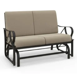 Terrassenbank mit Kissen gespritztem Metallrahmengebogenen Armlehnen ergonomischem Design Braun