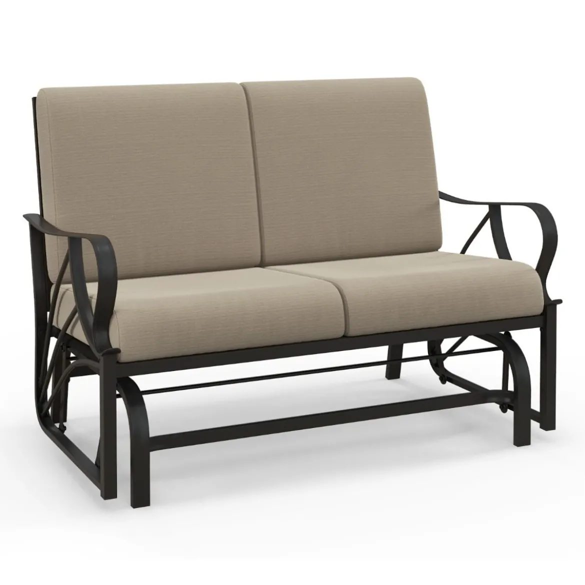 Terrassenbank mit Kissen gespritztem Metallrahmengebogenen Armlehnen ergonomischem Design Braun