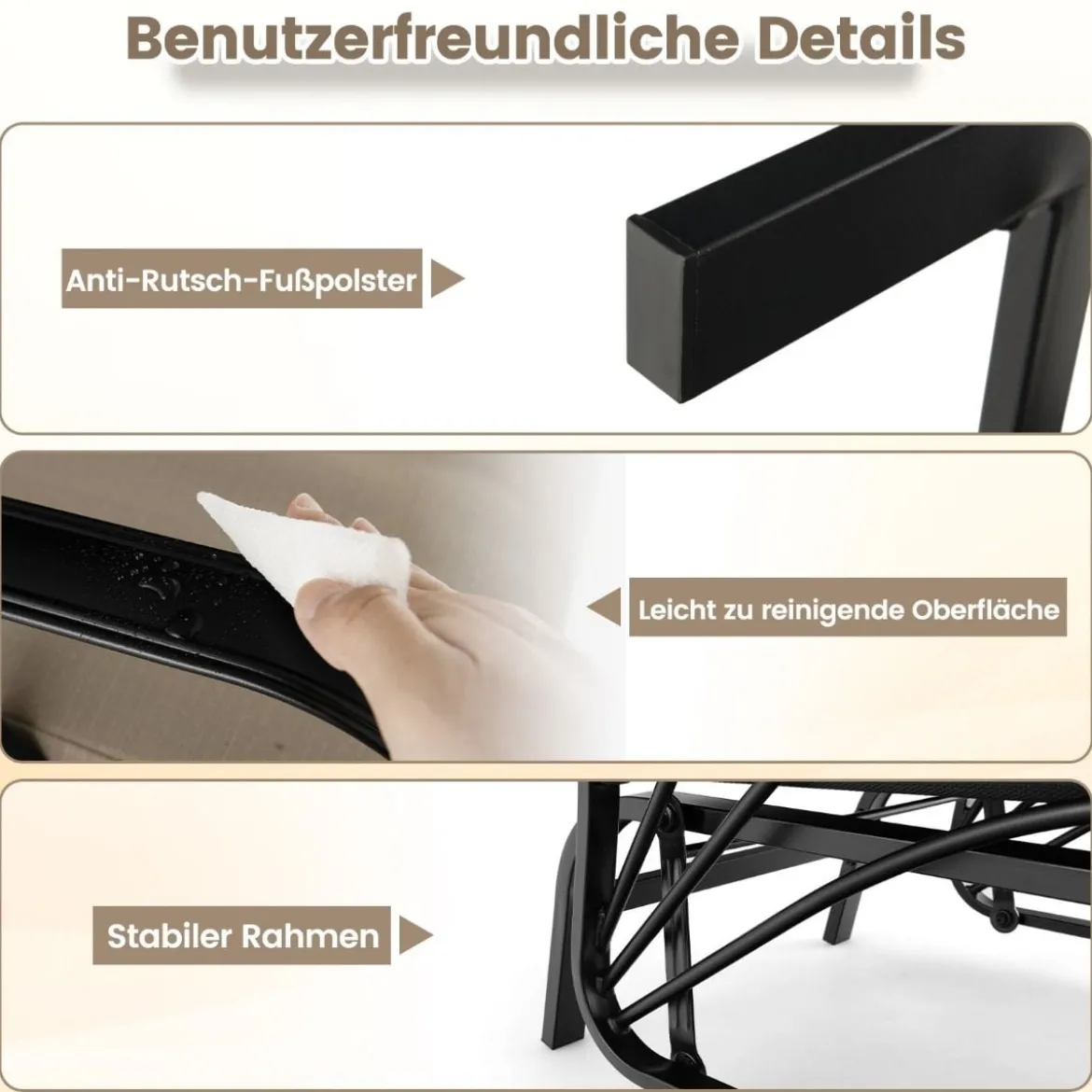 Terrassenbank mit Kissen gespritztem Metallrahmengebogenen Armlehnen ergonomischem Design Braun