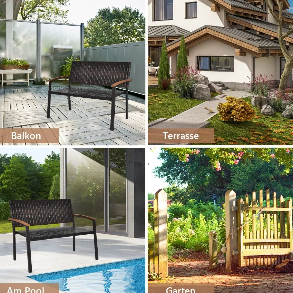 Terrassenbank Rattanbank Gartenbank Polyrattan Parkbank Gartenmöbel 115 x 58 x 88 cm Braun