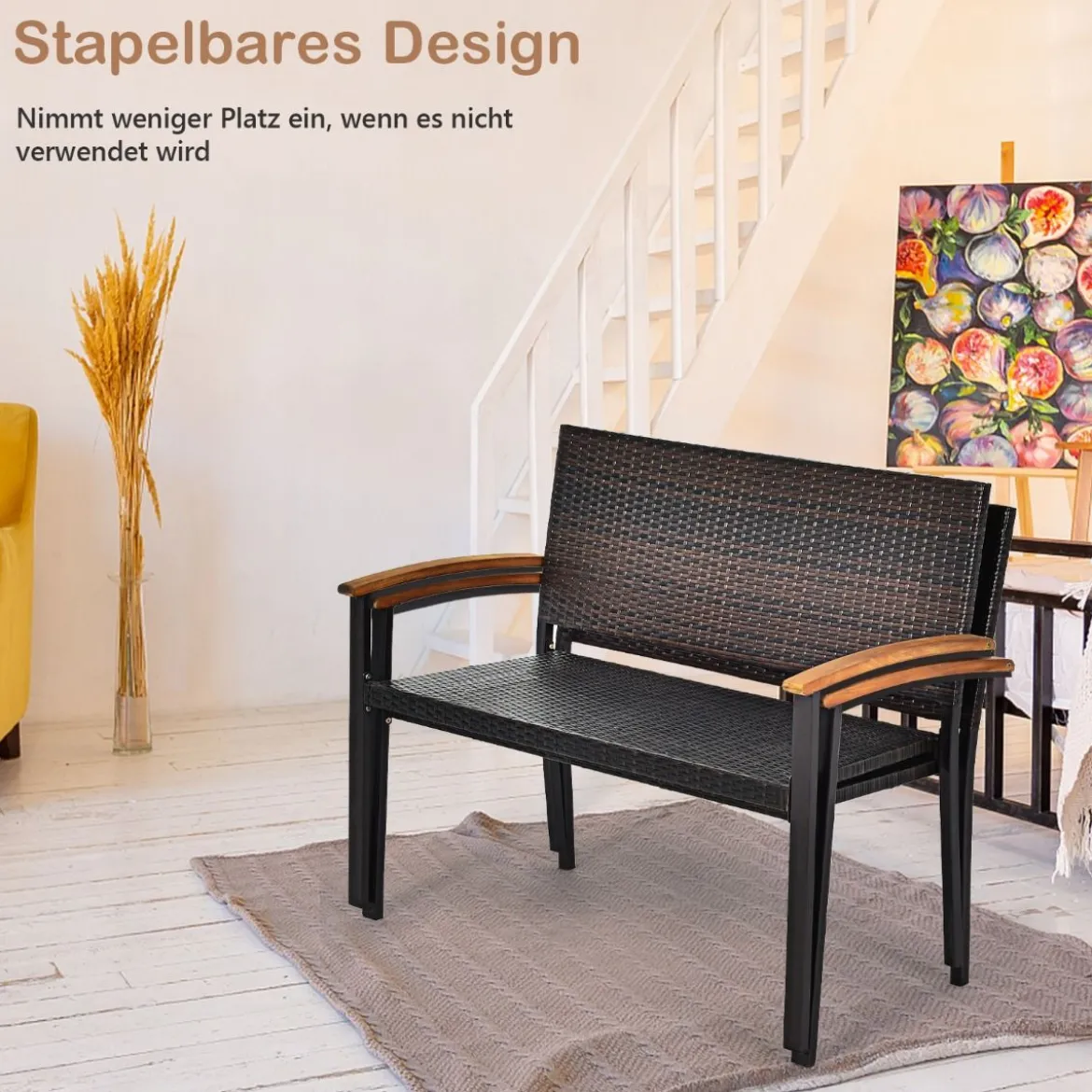 Terrassenbank Rattanbank Gartenbank Polyrattan Parkbank Gartenmöbel 115 x 58 x 88 cm Braun