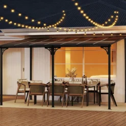 Terrassenüberdachung 3 x 4 m Pergola mit schrägen Polycarbonat-Dach freistehendes Terrassendach zur Wandmontage Pavillon für Terrasse
