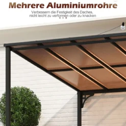 Terrassenüberdachung 3 x 4 m Pergola mit schrägen Polycarbonat-Dach freistehendes Terrassendach zur Wandmontage Pavillon für Terrasse