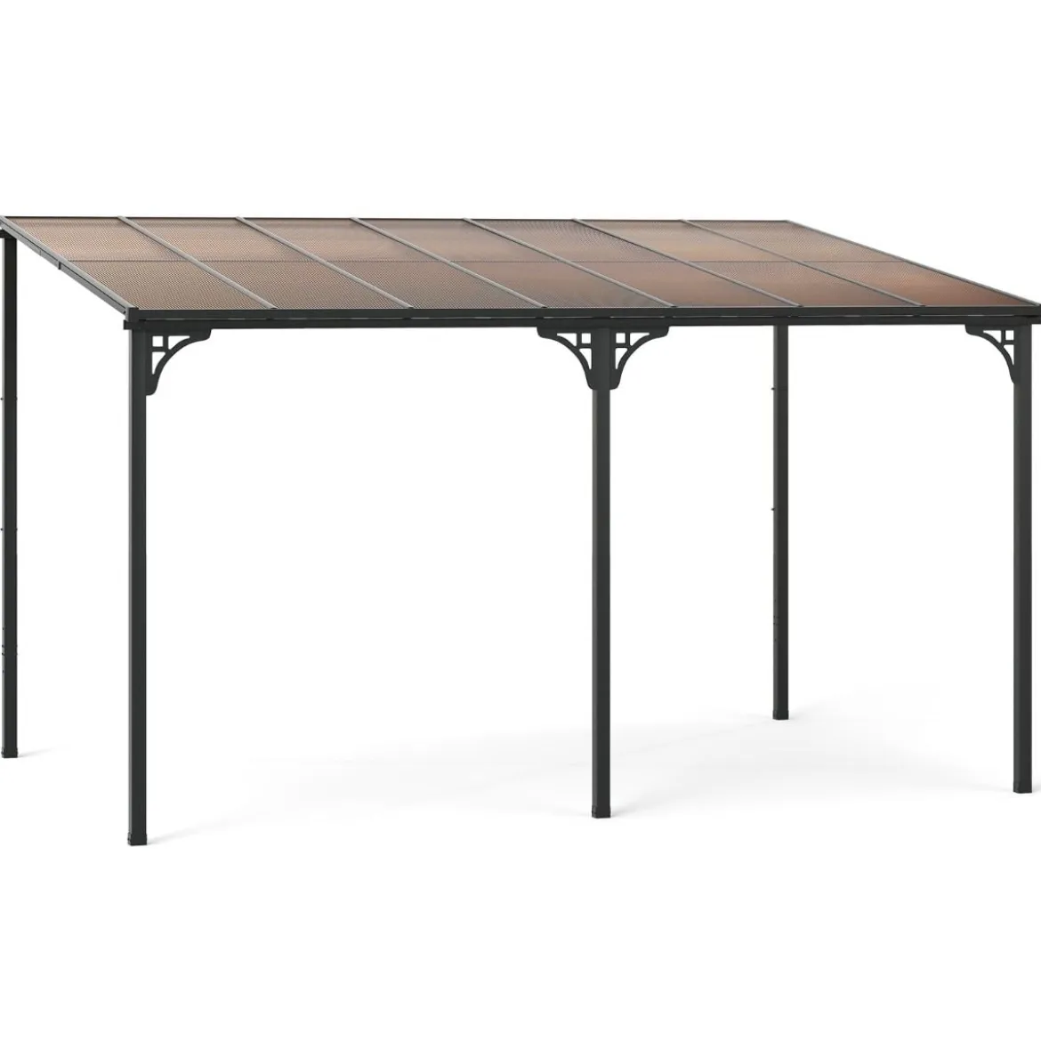 Terrassenüberdachung 3 x 4 m Pergola mit schrägen Polycarbonat-Dach freistehendes Terrassendach zur Wandmontage Pavillon für Terrasse