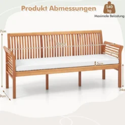 Terrassenholzbank mit Weichen Sitzkissen & Ergonomischer Rückenlehne Outdoor-Bank