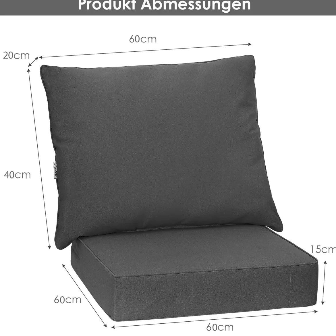 Terrassenkissen Set mit Rutschfesten Seilgurten & Dickes Sitzkissen & Rückenkissen Grau