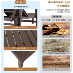Terrassenliege aus PP Outdoor-Gartenliege mit 5-Fach Verstellbarer Rückenlehne Kaffee