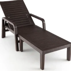 Terrassenliege aus PP Outdoor-Gartenliege mit 5-Fach Verstellbarer Rückenlehne Kaffee