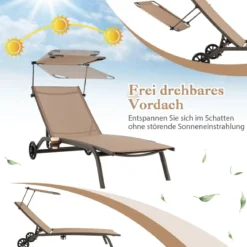 Terrassenliege Outdoor-Liegestuhl mit Rädern Strandliege aus Metall Braun