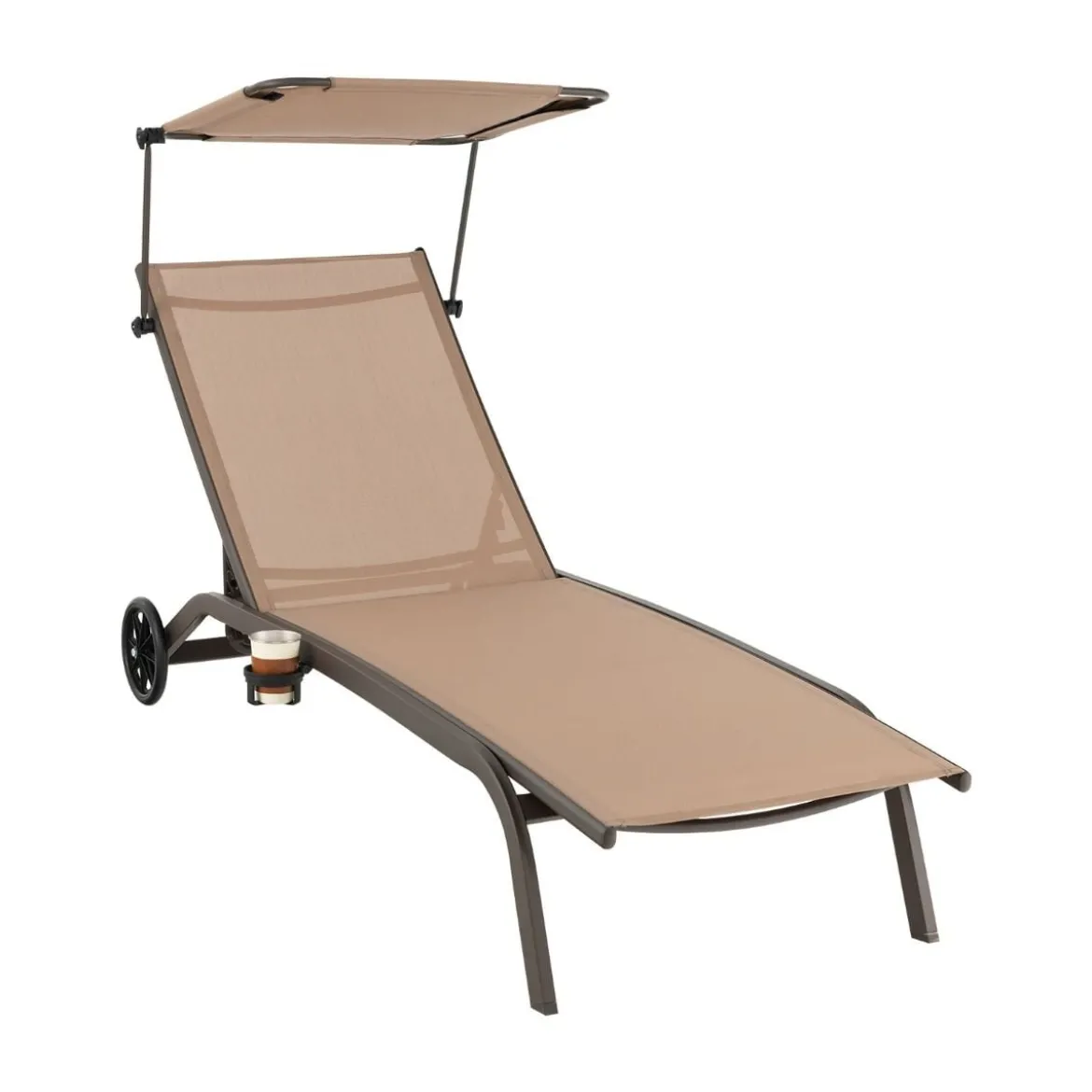 Terrassenliege Outdoor-Liegestuhl mit Rädern Strandliege aus Metall Braun