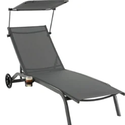 Terrassenliege Outdoor-Liegestuhl mit Rädern Strandliege aus Metall Grau