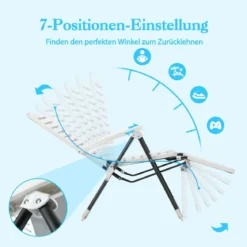 Terrassenliegestuhl mit Fußstütze Klappbarer Liegestuhl Weiß