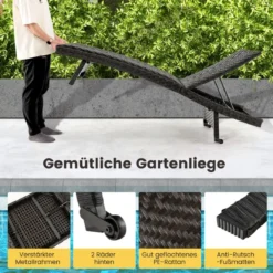 Terrassen-Liegestuhl Rattan-Liegestuhl mit 5-stufig verstellbarer Rückenlehne 195 x 61 x 38-97 cm Mix Braun