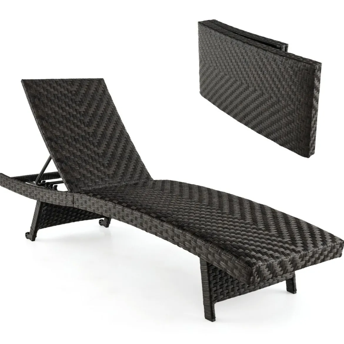 Terrassen-Liegestuhl Rattan-Liegestuhl mit 5-stufig verstellbarer Rückenlehne 195 x 61 x 38-97 cm Mix Braun