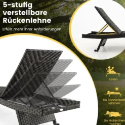 Terrassen-Liegestuhl Rattan-Liegestuhl mit 5-stufig verstellbarer Rückenlehne 195 x 61 x 38-97 cm Mix Braun