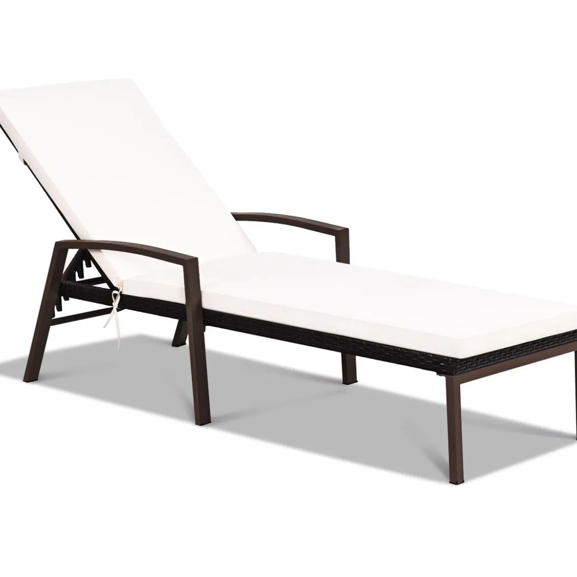 Terrassen-Rattanliege Outdoor-Liege mit Kissen und Armlehne mit verstellbarer Rückenlehne Weiß + Braun