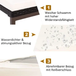 Terrassen-Rattanliege Outdoor-Liege mit Kissen und Armlehne mit verstellbarer Rückenlehne Weiß + Braun