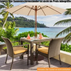 Terrassenschirm Marktschirm aus Holz mit Seilzugmechanismus 283 x 252,5 cm Beige