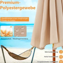 Terrassenschirm Marktschirm aus Holz mit Seilzugmechanismus 283 x 252,5 cm Beige