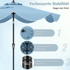 Terrassenschirm mit Kurbel Neigung per Druckknopf & Gerüschten Kanten Tischschirm Marineblau/Beige