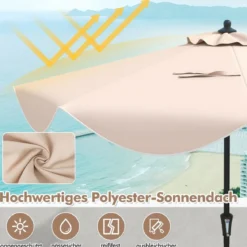 Terrassenschirm mit Kurbel Neigung per Druckknopf & Gerüschten Kanten Tischschirm Marineblau/Beige